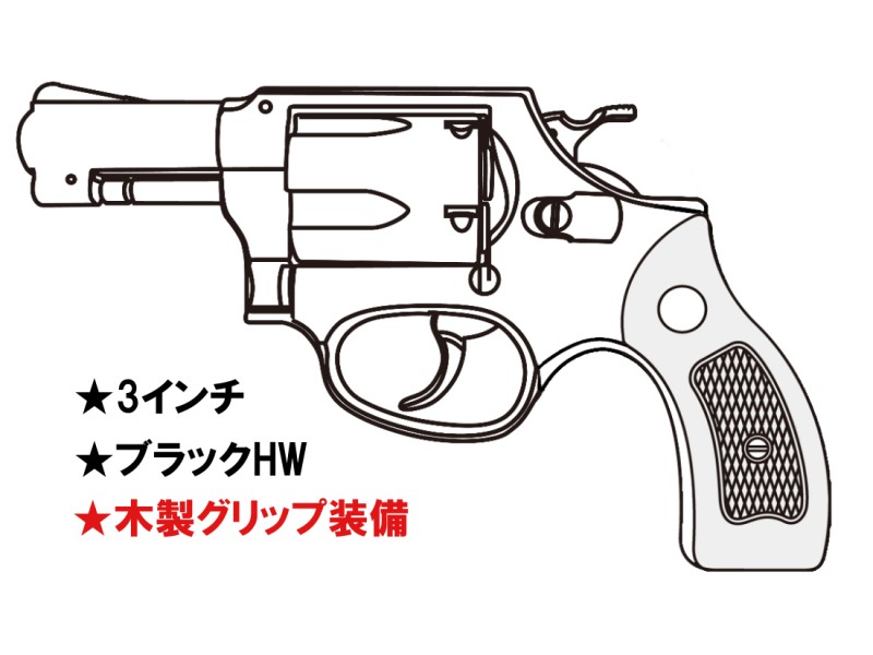 ガスガン マルシン S&W M36 3インチ ブラックHW 木製サービスグリップ 2025年生産モデル【予約商品:2025年3月以降発売予定】